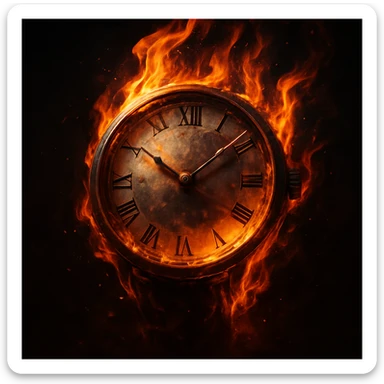 watch face with fire, time slipping away, expressive and dynamic sticker