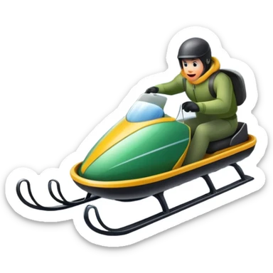 An icon featuring a sleek sled speeding down a snowy hill, with a snowy landscape and pine trees in the background. The motion lines and slight snow spray emphasize the thrill of the ride. Transparent background highlights the excitement and fun of sledding. sticker