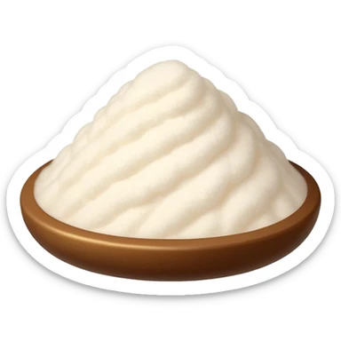 small translucent pile of fine off-white powder with a light fluffy texture, gently mounded or slightly scattered, very fine matte grains resembling starch or gelatin substitute, no spoon bowl or extras, soft lighting, subtle shadows, emoji scale sticker