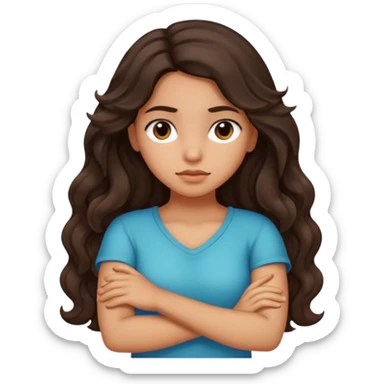 Hispanic girl with long dark brown wavy hair crossing her arms and slightly pouting sticker