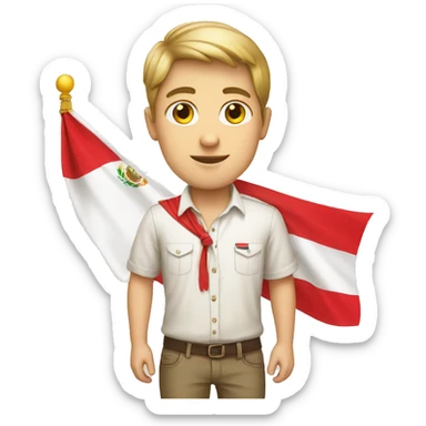 White boy wearing a shirt with Peruvian flag sticker
