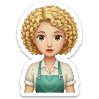 Blonde curly limón hair lady with a handicraft apron sticker