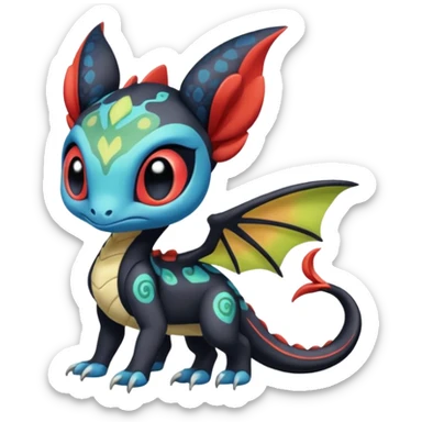 Colorful Exotic Meloetta-Toothless-Salandit-Stitch-Fakémon-creature-hybrid sticker