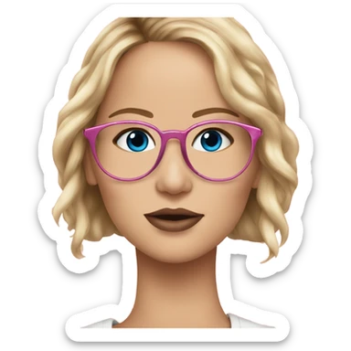 Jennifer Lawrence,  blu eyes wearing glasses and pink kisses sticker