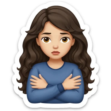 Light tan girl with dark, long, wavy hair crossing her arms and pouting sticker
