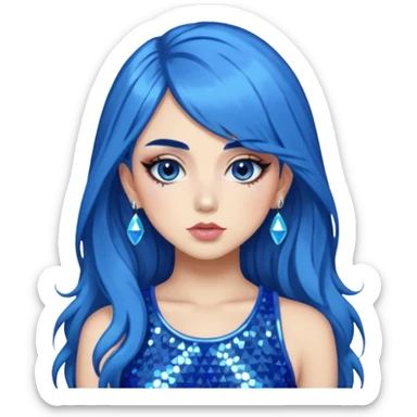 Charly xcx with long hair and full glam makeup, blue hair sticker