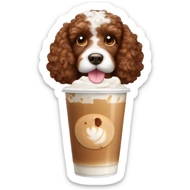 brown Cockapoo dog with ice latte sticker