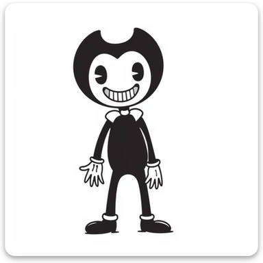 Bendy from Bendy and the Ink Machine, hand-drawn doodle style, sketchy lines, expressive face sticker