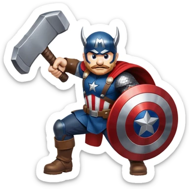supermario weilding captain america's shield and thor's  sticker