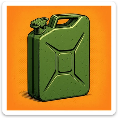 Сгенерируй мне канистру бензина  на однородном фоне в стиле чуть чуть  комикса. Канистра стоит четко прямо. без надписей sticker