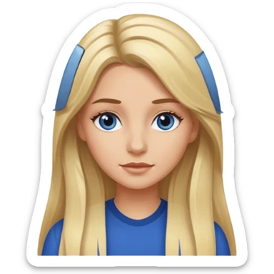 white long blonde hair girl with darker roots in her hair and dark blue eyes that's not really tan but not pale sticker