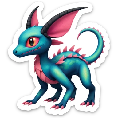 Spooky stitched colorful iridescent Salandit-Flygon-Sylveon-Umbreon-fusion-Pokémon-hybrid-creature  sticker