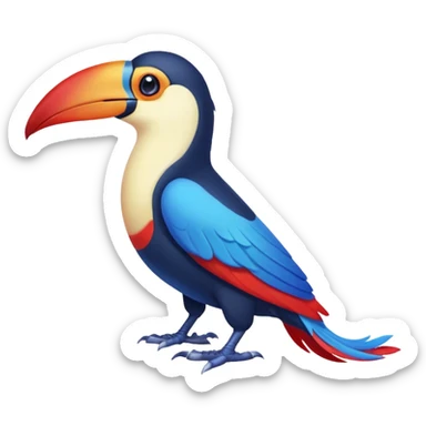 Blue tropical toucan-fakemon-bird, with red long beak, with a blue lizard-tail curled inwards, Genshin Impact’s Dusk Bird sticker