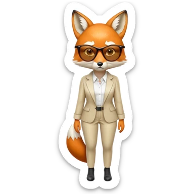 serious anthropomorphised female fox in stylish outfit with sunglasses, looking sad, back facing the viewer, full-body view sticker