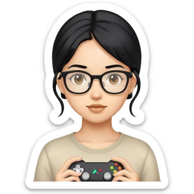 gamer, black hair girl with glasses sticker