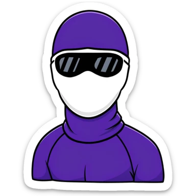 shirtless athletic man with white skin, wearing a purple balaclava face mask and purple sunglasses with black tinted lenses sticker