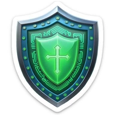 generate full blue cyber shield with different  green hack symbols  sticker