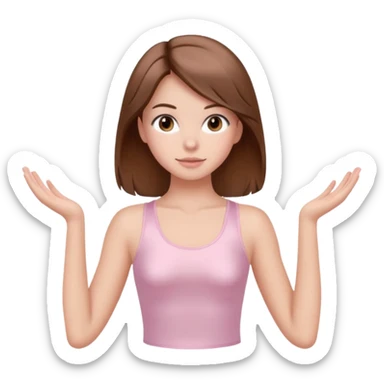 brown hair girl wearing light pink pilates clothes, silk beautiful medium hair and brown eyes sticker