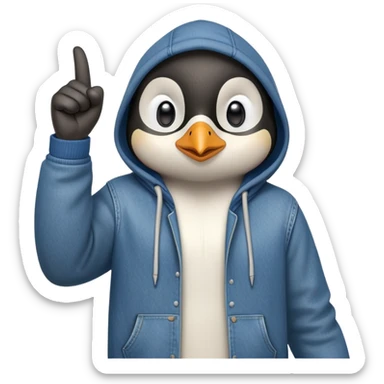 determined anthropomorphised penguin in a hoodie and jeans with fist raised, energetic pose sticker
