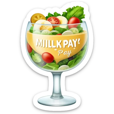 salad glass with the inscription Milky Pay sticker