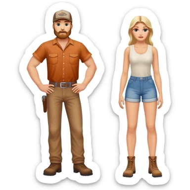 american redneck pair men and woman photorealistic standing on feet sticker