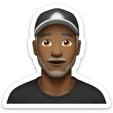 man with white cap, light skin tone, black t-shirt, middle age sticker