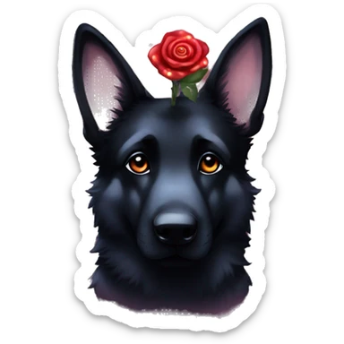 Bokeh Midnight constellation night stars Brindled striped brindle black German shepherd fox carrying glowing red lantern, fairy lights, rose flower crown, bokeh lights, out of focus blur sticker