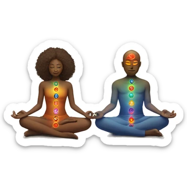 White skin Man and woman lovers with 7 chakra symbols meditating sticker