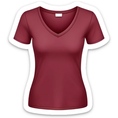 single wine red fitted v-neck t-shirt, cropped length, simple clean isolated garment only, no accessories, plain white background sticker