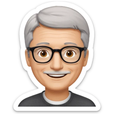man 60 short grey hair, brown eyes small black rectangle glasses  sticker