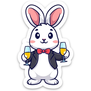 fancy rabbit in evening attire with champagne glass celebrating sticker