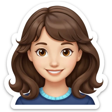 A brunette girl wavy middle brown hair with micro bangs smiling  sticker