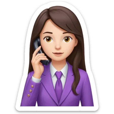 Long brunette hair girl with light purple suit talking through a phone sticker