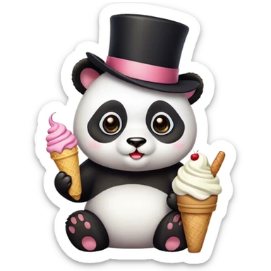 Panda eating ice cream + Cat with tophat sticker