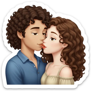 long light brown hair girl with pale skin and boy with dark curly hair and tanned skin kissing sticker
