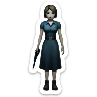 An icon featuring a dark, eerie atmosphere with a spooky environment, inspired by horror games like Resident Evil. The design includes ominous lighting, creepy shadows, and a silhouette of a character in distress. Transparent background enhances the chilling vibe of the scene. sticker