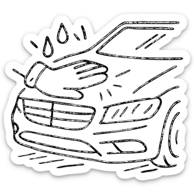hand-drawn outlined icon of a gloved hand on the hood of a high-end car, drops or shine, black and white details, soft motion lines, clean and modern sticker