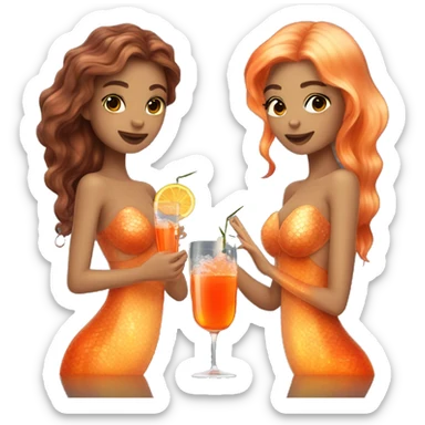 Three beautiful mermaids (light skin) drinking aperol sticker