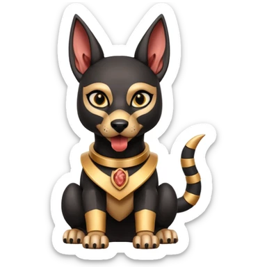  Fit mean Short-eared Black fur beautiful female robo anubis puppy statue posed biting bacon  sticker