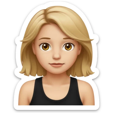 make an emoji girl with dirty blond hair and hazel eyes. wearing a black tank top and her hair is down and slightly wavy sticker