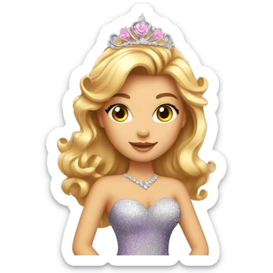 Gorgeous Lady in a sparkly shiny dress with tiara and necklace and flowers sticker
