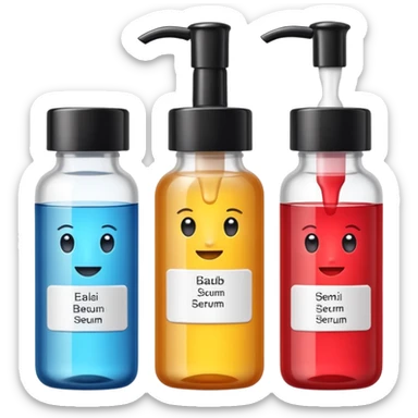 emoji of three beauty products (tube, serum, jar), wit labels, minimalistic but luxury design (realistic) sticker