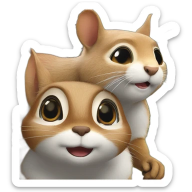 squirrel whispers something in the cat's ear sticker