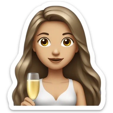girl with long brown hair and grey eyes with bottle of champagne  sticker