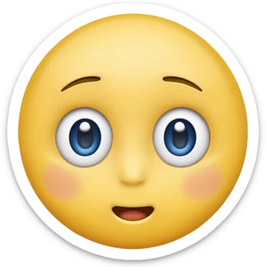 classic round yellow emoji face, iOS/Apple-style, anime shock expression, upper half shaded with dark blue, large round eyes, straight mouth, cute and emoji-like sticker