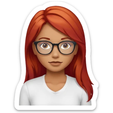 Crespa peli roja tono fuerte , trigueña , con lentes y top blanco pelo largo  sticker