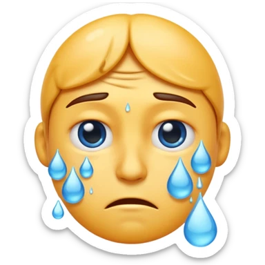 Apple-style emoji illustration of a person sweating, drops of water color, overheated face with sweat drops, half-closed exhausted eyes, annoyed or angry expression, soft 3D emoji style, smooth gradients, rounded shapes, centered composition. sticker
