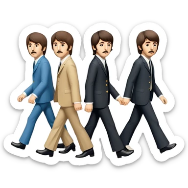 Cinematic Realistic The Beatles Abbey Road Scene Emoji, depicting the legendary band of four crossing the iconic zebra-striped street in their classic outfits, exuding effortless charisma and musical legacy. The scene is bathed in warm, nostalgic lighting with rich textures that capture the essence of 1960s rock history. sticker