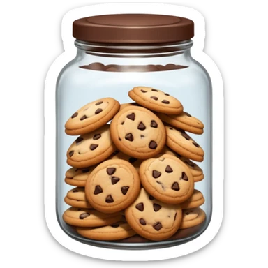 A chewy chocolate chip cozy cookie in an organized jar, saying "Cookie Jar" with some small illustrations on the jar to indicate there are cookies stored inside sticker