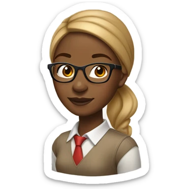 Mocha colored skinned African-American woman with a ponytail with hair color, honey blonde with red rim schoolboy glasses on sticker